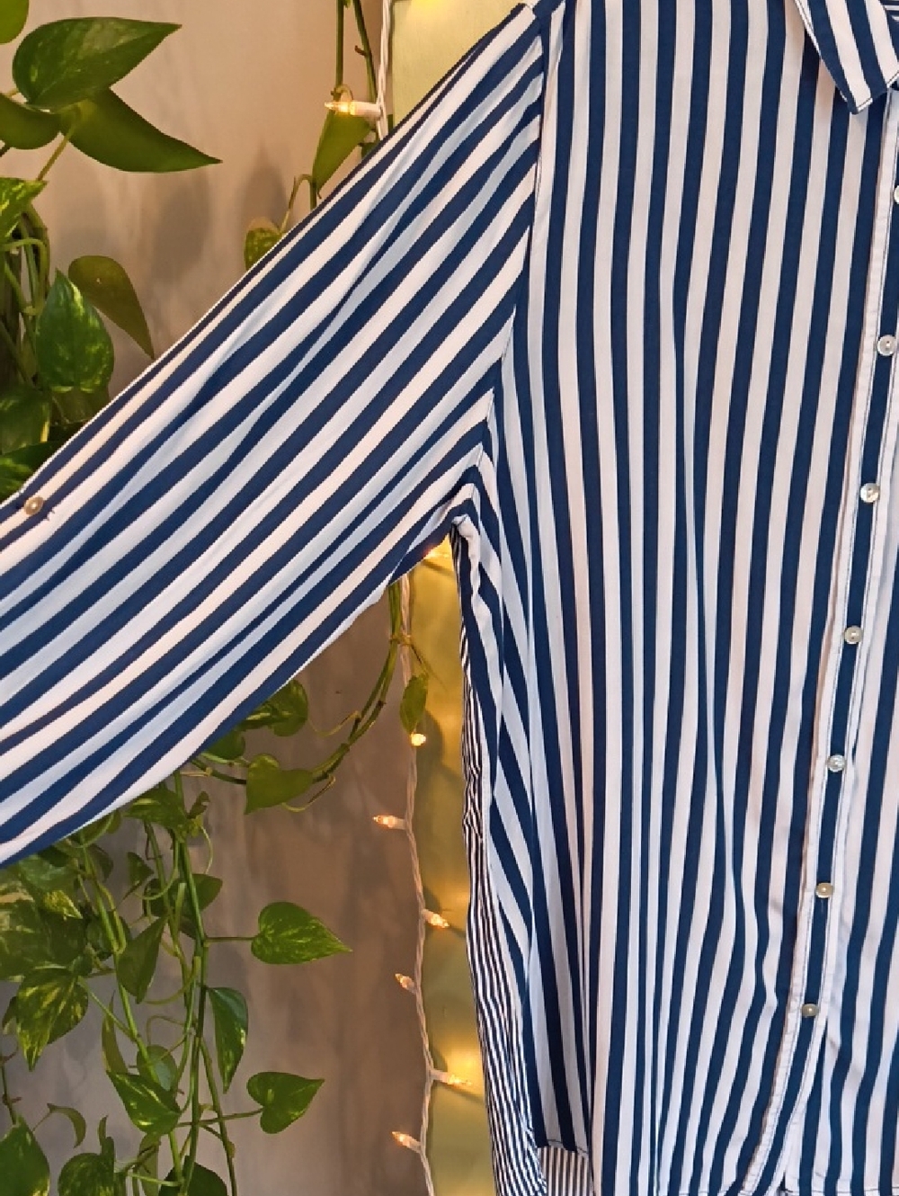 Women's Jane & Delancey Navy White Vertical Stripe Button Up & Back Blouse XL - Picture 5 of 11